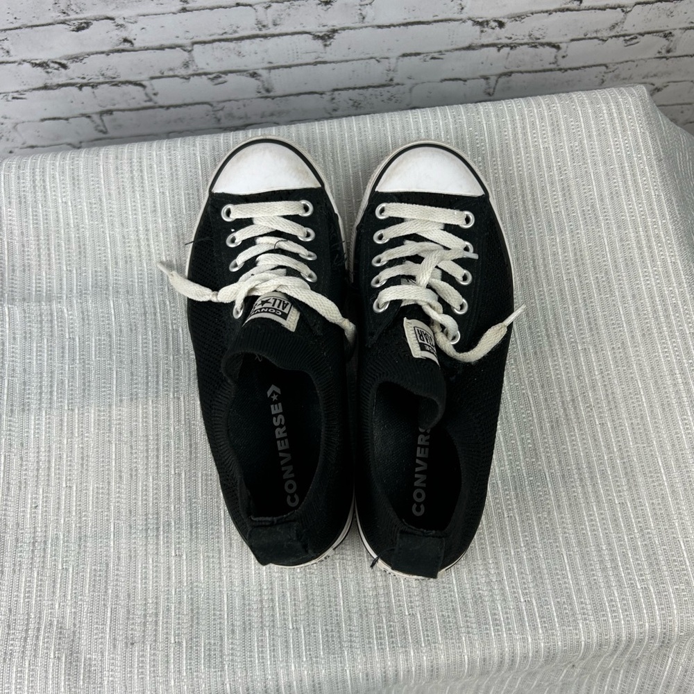 All Star Chuck Taylor Converse low top black kids knit slip ons shoes size 2 - Picture 4 of 8